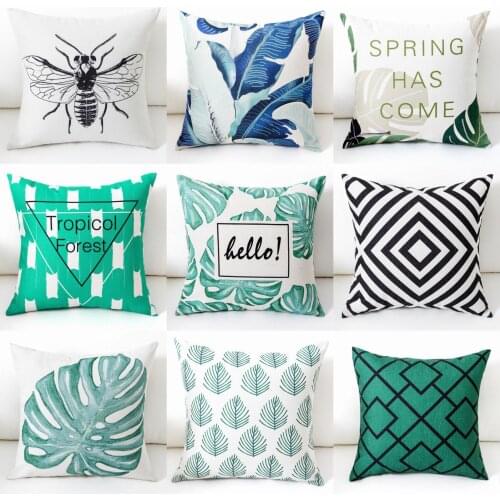 Leaf stripe pattern Pillow Case Throw Pillowcase Cotton Linen Printed Pillow Covers For Office Home Textileations