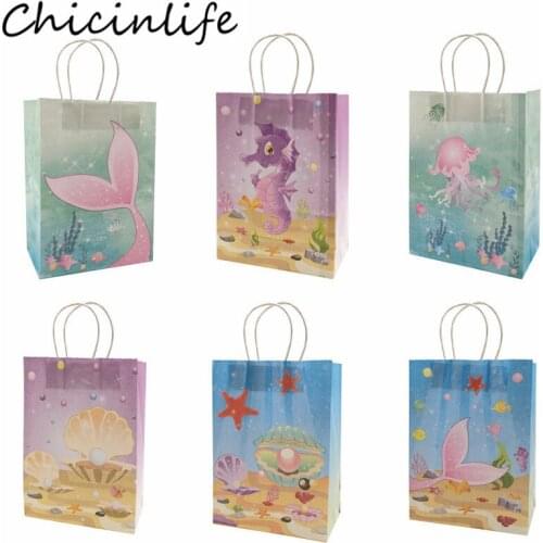 Chicinlife 5Pcs Mermaid Tail Shell Seahorse Paper Bags Mermaid Party Gift Candy Bags Baby Shower Happy Birthday Party Supplies