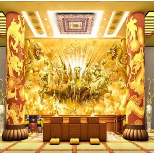 Dropship Colomac Gold Wallpaper Horse to Success HD 3D Golden Horse Dragon Embossed Wallpaper 3d Wall Murals Papier Peint Mural