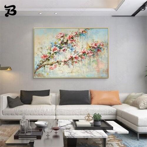 Canvas Painting Colorful Flowers Abstract Modern Oil Painting Flower Branch Wall Art Pictures for Living Room Wall Decoration