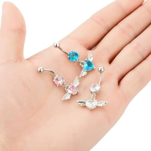 14G Heart Wing Crystal Navel Belly Button Ring Barbell Body Piercing Jewelry