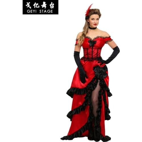 Halloween Easter Cosplay Red Long Dress Stage Dress Broadway Magician costumes Bar Nightclub Start Dance Costume Show clothing