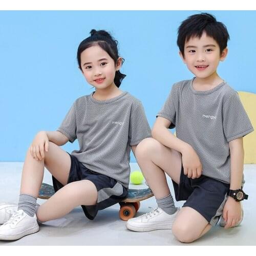 Summer Boys' Short-Sleeved Suit Quick-Drying Mesh Sports Short-Sleeved Girls Breathable Casual Sports Shorts Two-Piece Suit