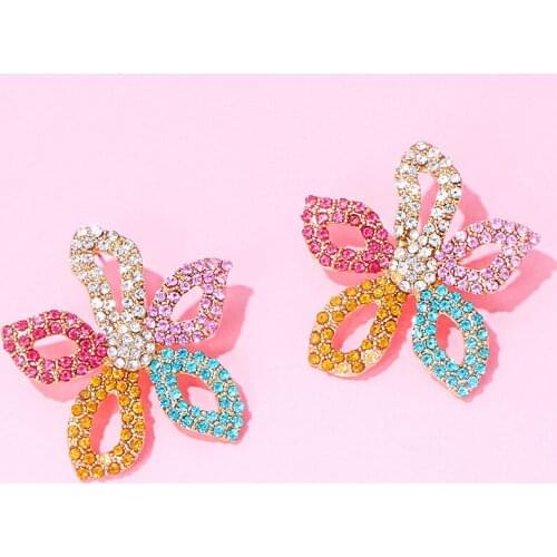 KOMi Hot Sale Popular Drop Earrings Multicolor Rhinestone Crystal Flower Earrings for Women Girls Vintage Jewelry F0330