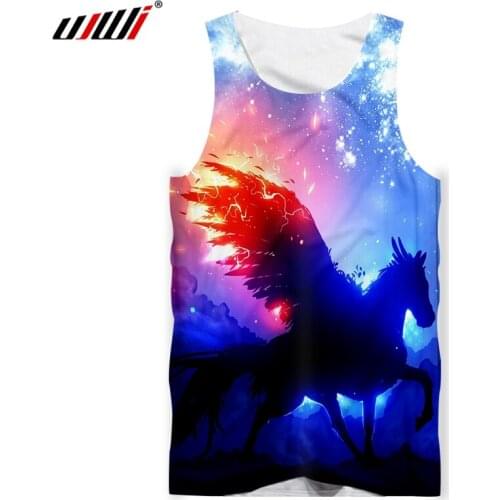 UJWI Summer Mens Starry Horse 3d Printed O Neck Tank Top Exercise Sleeveless Top Man Bodybuilding Clothing Vest Suppliers