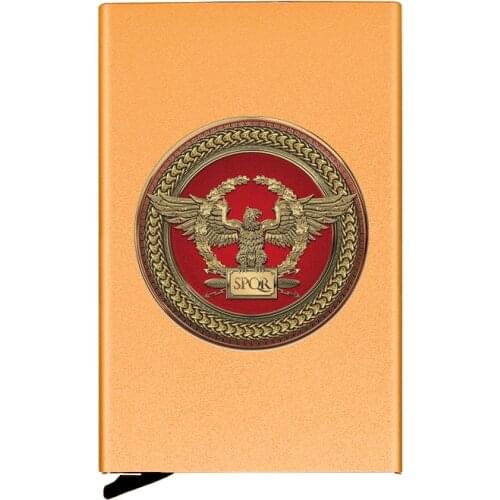 Metal Case Roman Legion SPQR Printing Credit Card Holder Men Slim Anti Protect Travel ID Cardholder Women Rfid Wallet
