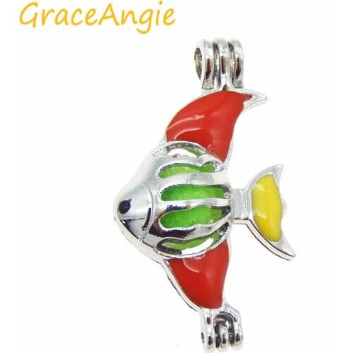 GraceAngie 1pcs/pack Cute Mini Pretty Tropical Fish Phase Box Aromatherapy Essential Oil Diffuser Locket Beads Cage Children