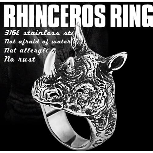 BEIER stainless steel rhinoceros man punk personality ring Gothic unique fashion new arrival animal jewelry party Gift BR8-612