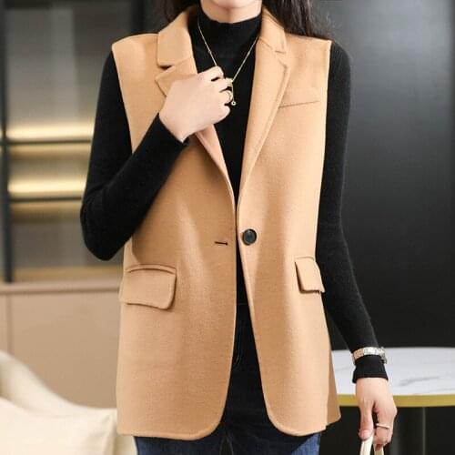 2021 new autumn and winter pure wool double-sided woolen vest womens mid-length suit collar coat vest slim sleeveless jacket