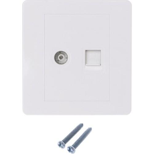 New RJ45 Network Adapter+TV Antenna Coaxial Wall Mount Output Faceplate Panel Socket