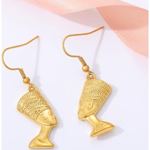 Charm Ancient Egyptian Queen Earring for women Gold Color Egypt Nefertiti Head Portrait Jewelry For Female Punk Christmas Gifts