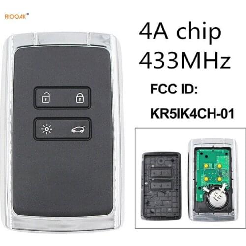 RIOOAK 4Button Remote Smart Car Key 433MHz 4A Chip FCCID: KR5IK4CH-01 for Renault Espace 5 Megane 4 Talisman 2016 2017 2018 2019