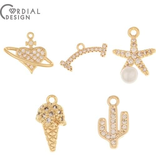 Cordial Design 30Pcs DIY Pendant/Earrings Accessories/Genuine Gold Plating/Jewelry Findings & Components/CZ Charms/Hand Made