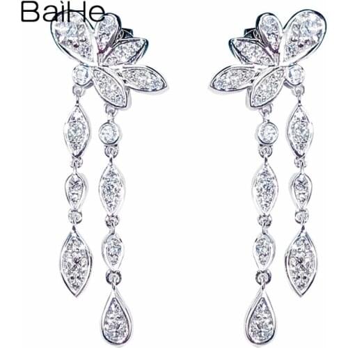BAIHE Solid 14K White Gold 0.58ct H/SI Round Natural Diamonds Wedding Trendy Fine Jewelry luxury diamond Stud Earrings for Women