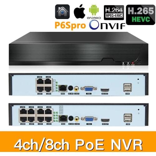 H.265 8ch*5MP 4ch/8ch PoE Network Video Recorder Surveillance PoE NVR 4/8Channel For HD 5MP/1080P IP Camera PoE 802.3af ONVIF