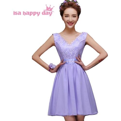 Country style purple lilac cheap lavender v neck chiffon bridesmaid dresses bridemaid dress short different styles H4239
