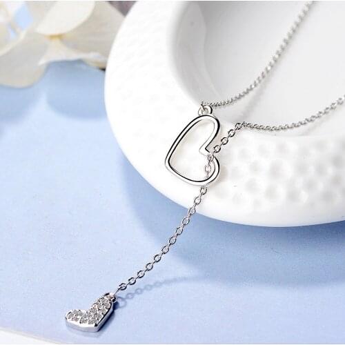Cute Double Heart Chokers Necklaces for Women Girls Sweater Accessory 925 sterling silver Cubic Zircon Pendant Necklace