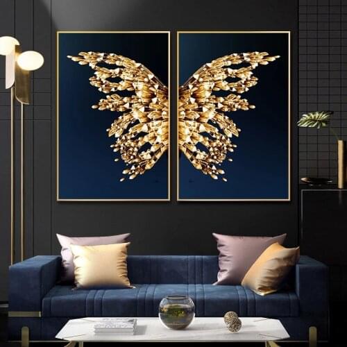 Nordic Golden Butterfly Gilt Picture Wall Poster Modern Style Canvas Print Painting Art Aisle Living Room Bedroom Decoration