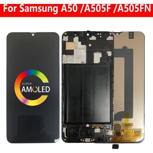 Super AMOLED For Samsung Galaxy A50 2019 Display With Frame A505 LCD Screen Touch Digitizer Assembly A505F/DS A505FN A505YN LCD