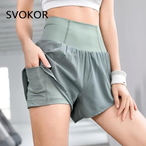 SVOKOR Fitness Shorts Women Pocket Double Anti-Light Gym Sport Summer Womens Pants Running High Waist Short Quick Dry