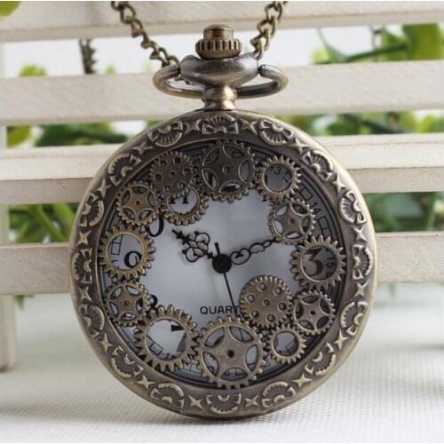 Vintage bronze gear Hollow out classic Good quality steampunk pendant pocket watches
