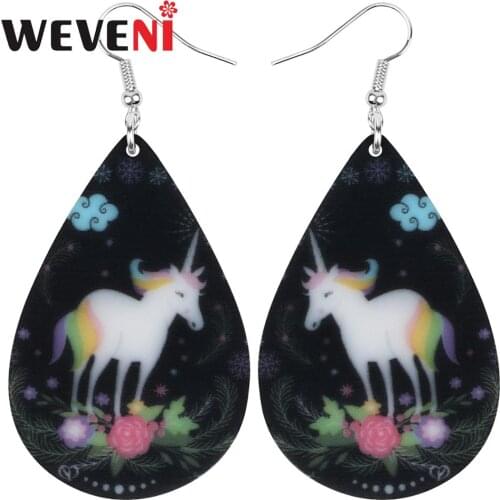 WEVENI Acrylic Teardrop Anime Unicorn Horse Earrings Drop Dangle Jewelry For Women Girls Teen Kid Festival Decoration Charm Gift