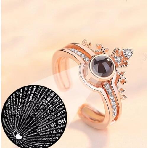 I Love You 100 Languages Projection Opening Ring for Women Romantic Gold Silver Bridal Wedding Rings Novelty Jewelry WC041