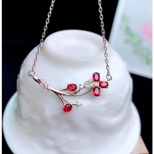 CoLife Jewelry Silver Tree Branch Pendant for Party 3x4mm Natural Diopside Garnet Necklace Pendant 925 Silver Diopside Jewelry