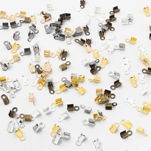 New 200Pcs Leather End Clasps Caps Fold Over Crimp Cord Ends Connector fastener For DIY Jewelry Making Accessories