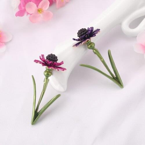 Fashion Enamel Purple Cornflower Brooch for Women Grace Flower Brooches Jewelry Pins Accessories