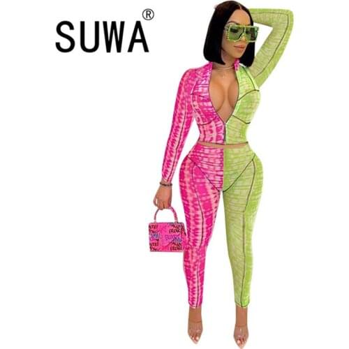 Trendy Chic Party And Club Two Piece Outfits For Women Sets Clothes Zipper Long Sleeve Crop Top High Waist Pants Sweatpants