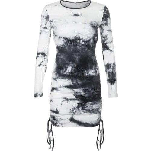 Tie-dye Dress Women Europe and The United States Autumn New Fashion Ink Smudge Pleated Hip Skirt Womens Waist Slimming Skirt