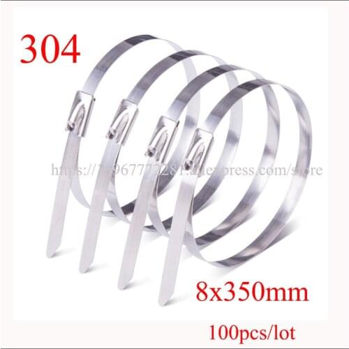 100PCS/lot cable tie 304 self-locking stainless steel tie tape 8*350mm cable metal insert tie tape plastic Marine transport