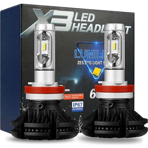 2PCS 12V H11 LED H7 H1 H3 H4 H8 H9 880 9005 9006 Car Headlight Bulbs 50W 6500K 6000LM IP67 ZES LED Headlamp Auto Lights