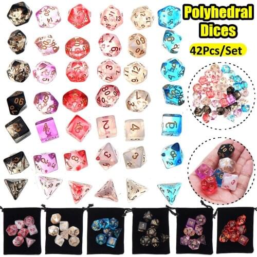 42Pcs Polyhedral Dice With Black Velvet Pouches D20 D12 D10 D8 D6 D4 Games Christmas Gifts