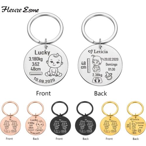 Baby Keychain Mother Father Personalized Gift Customized Name Date of Birth Weight Time Height for Newborn Commemorate Baby Key