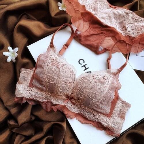 Wireless Floral Full Lace Sexy Small Women Chest Gathered Bralette Upper Thin And Thick Lower Breast Bra Seamless Girl Underwear
