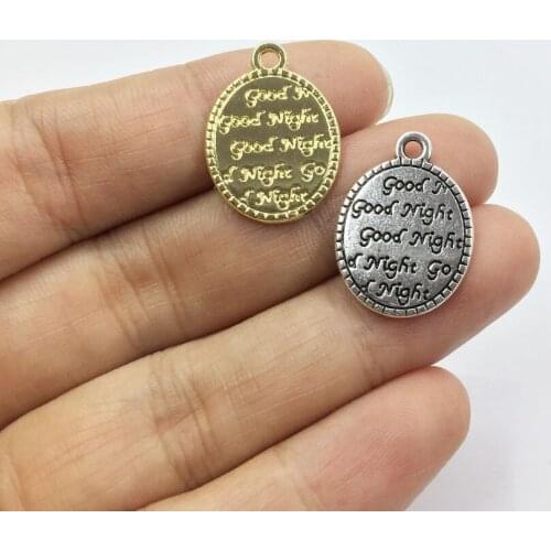 Eruifa 10 pcs 15*17mm Oval GOOD NIGHT Coin gold/Silver plated Zinc alloy Charms Pendant Jewelry DIY Necklace 2 colors