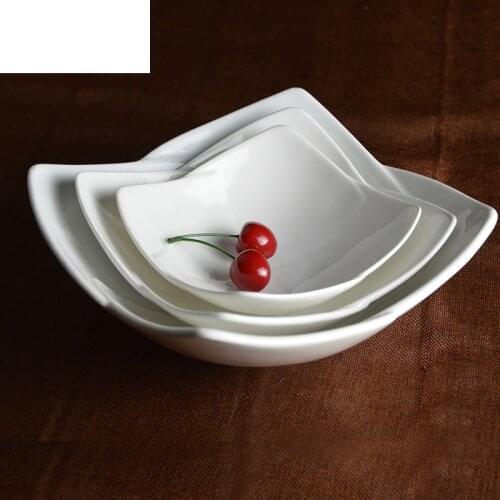 Ceramic Dish Vegetable Bowl Rice Household Creative Tableware Hotel White Salad Bowl Kitchen Four-leaf Tableware Dinner Plates