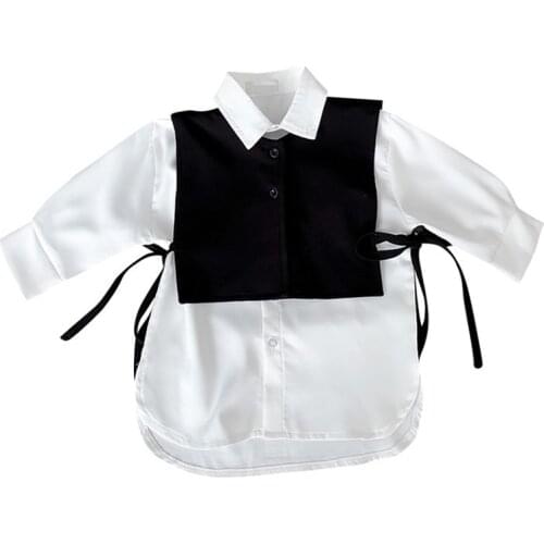 Girls Spring Autumn New Style Vest Shirt 2-piece Clothing Set Korean Children Loose White Blouse Vest Fashion Outfits