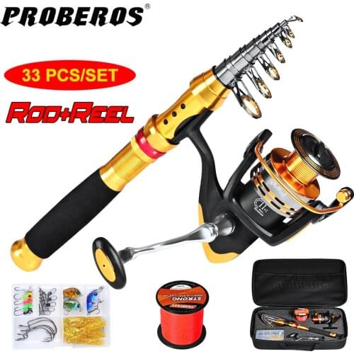 PRO BEROS fishing Rod+Reel+Line Fishing Tackle Set Fishing Wheel Kits with Line Hook Baits Jigs Hook Swivels Storage Bag 2019