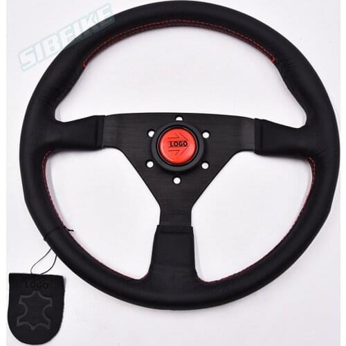 Genuine Leather Red Horn Hot Sell Steering Wheel Racing Steering Wheel For Universal