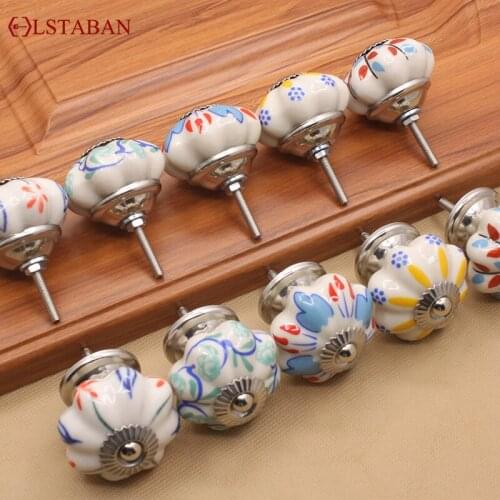 LSTABAN Modern Simple Drawer Cupboard Wardrobe Door Drawer Wine Cabinet Color Glazed Rural Pumpkin Single Hole Ceramic Handle