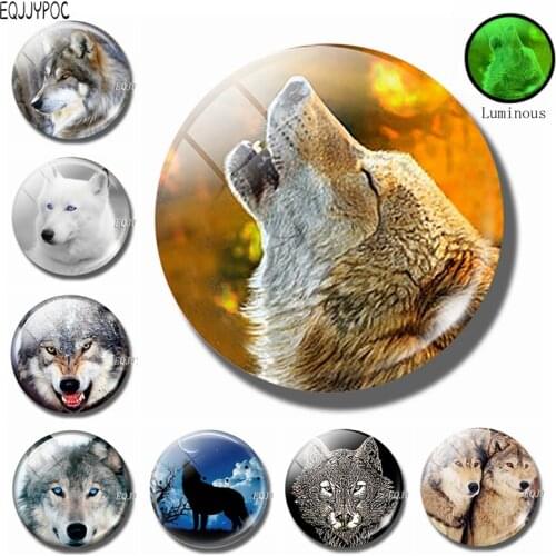 30 MM Proud Wolf Fridge Magnet Decor 3d Animal Glass Dome Decorative Refrigerator Removable Glowing At Night Magnetic Stickers