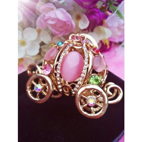 Min.$15 (Mixed Order) crystal pink pumpkin carriage keychain Pendant Charms Rhinestones Case phone cell DIY Alloy Decoration