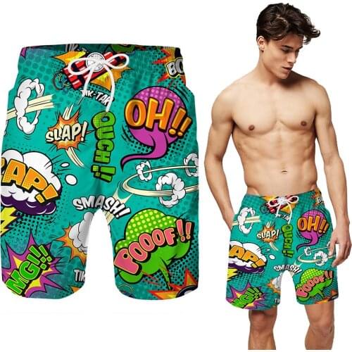 Men Digital Print Drawstring Beach Shorts Swim Trunks Outdoor Sport Casual Pants