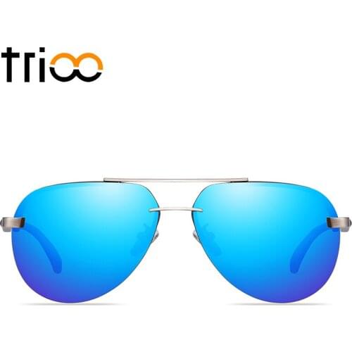 TRIOO Blue Polarized Sunglasses Driver UV400 Polaroid Oculos Rimless Sun Glasses For Men Cool Mirror Square Shades Lunette