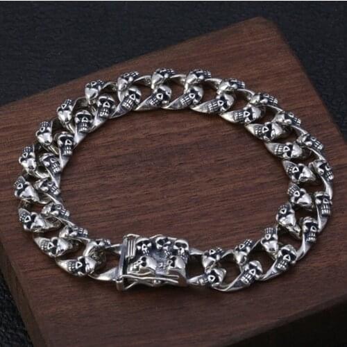 BOCAI New real s925 sterling silver jewelry personality hip-hop style man bracelet 925 silver skull mens bracelet
