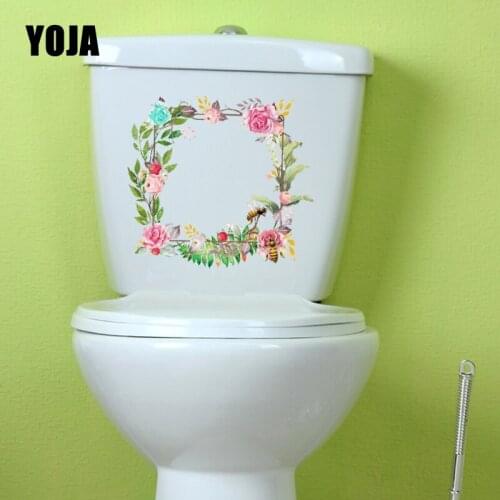 YOJA 22X20.4CM Creative Toilet Decal Wall Sticker Home Decor Art Beautiful And Colorful Flower And Bee T5-0970