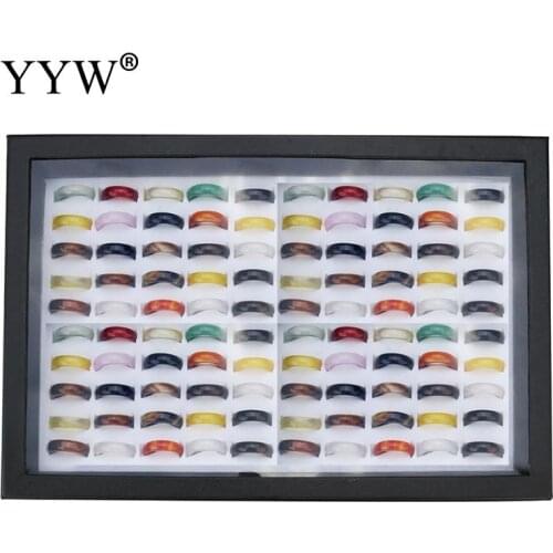 New Fashion 100PCs/Lot Agates Finger Ring Mixed Color US Size #7 for Women Men Elegant Party Fingers Rings Jewelry Gift
